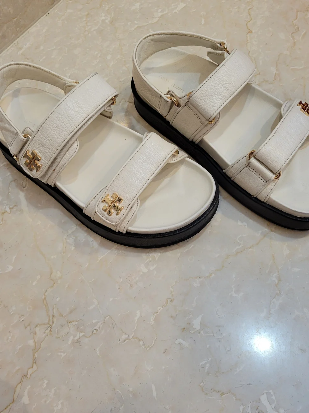 Tory Burch Kira White Sandals with Gold Logo